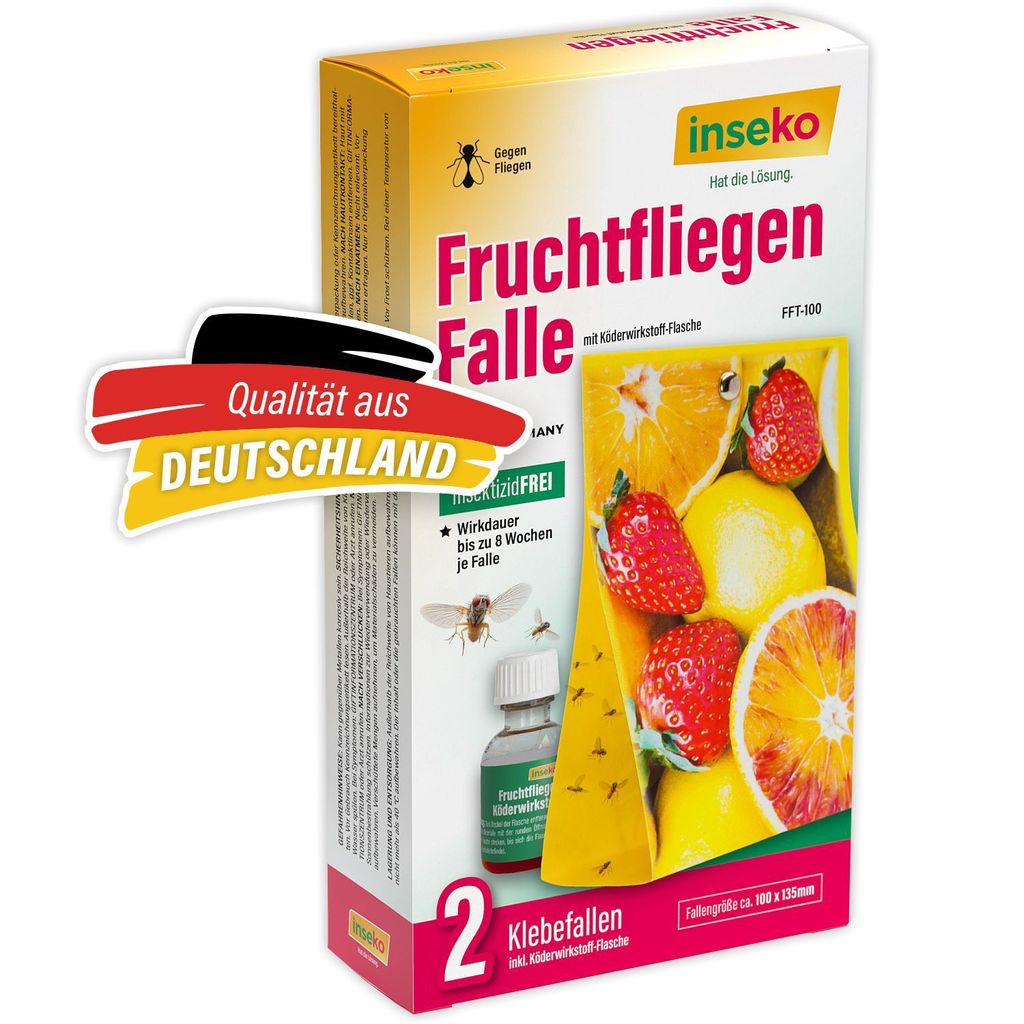 inseko 1x Fruchtfliegen Falle I effektive Obstfliegenfalle I inkl. Fruchtfliegenköder und 2 Klebefallen (442369)