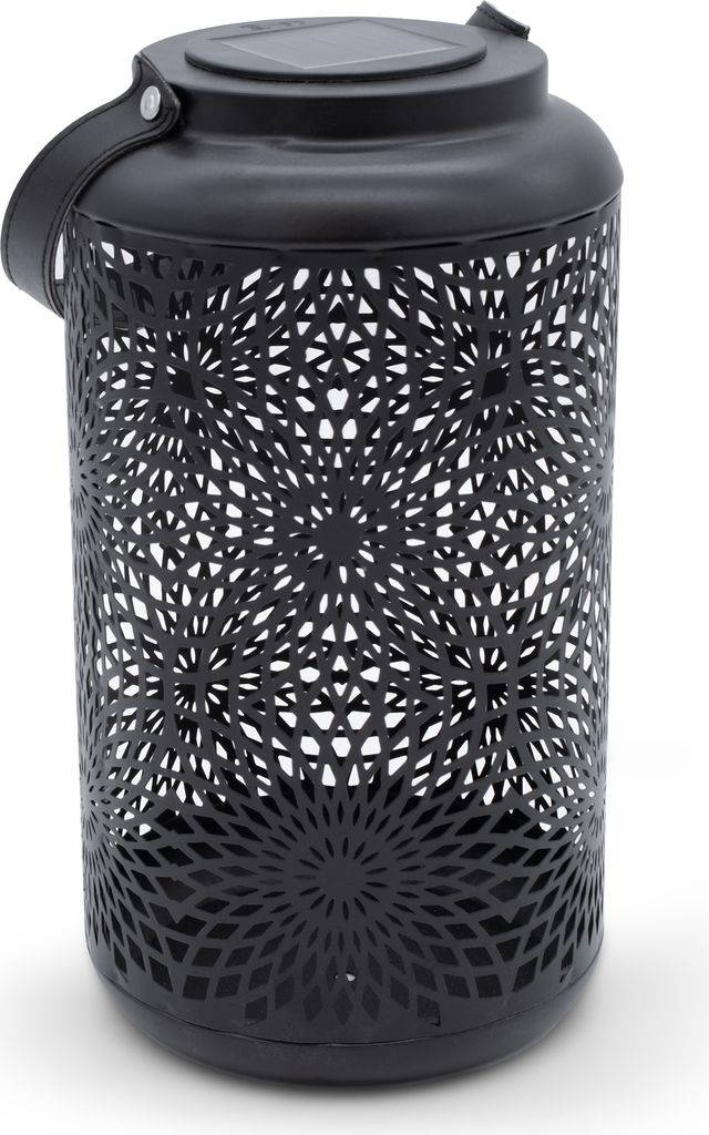 Solar Metall Laterne in schwarz - ca. 28 x 16 cm - Lampe mit Griff zum stellen oder hängen