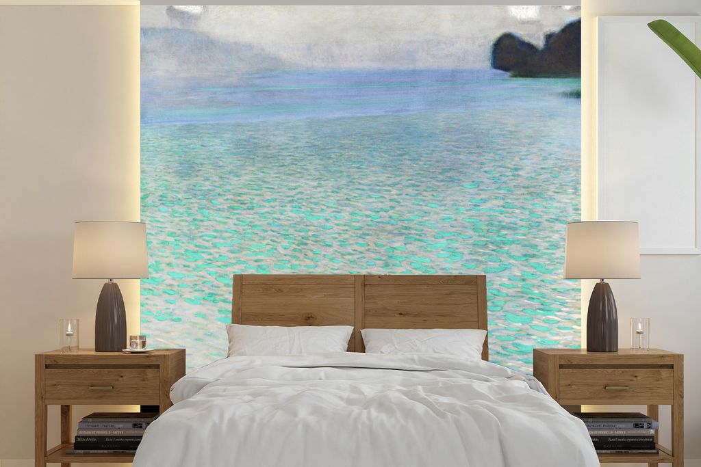MuchoWow Fototapete für Wohnzimmer oder Schlafzimmer Wandtapete Vinyl Motivtapete Am Attersee - Gustav Klimt - 350x350 cm - Schlafzimmertapete