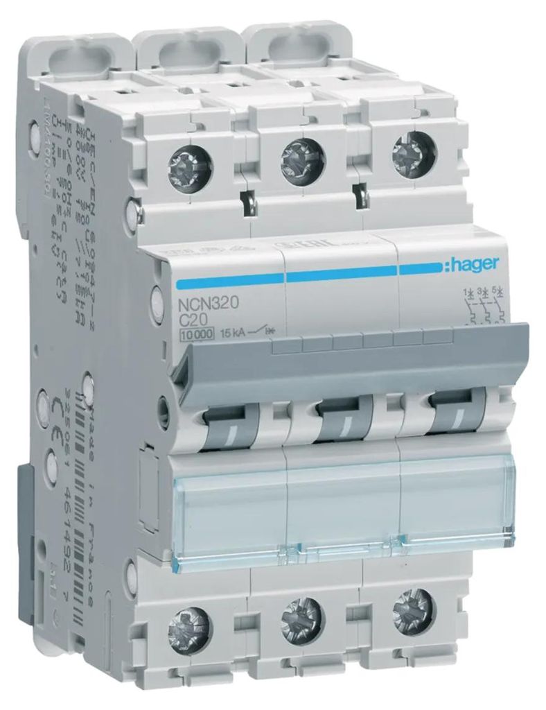 Hager Leitungsschutzschalter NCN320 3polig 10kA/15kA C-20A Produktbild 