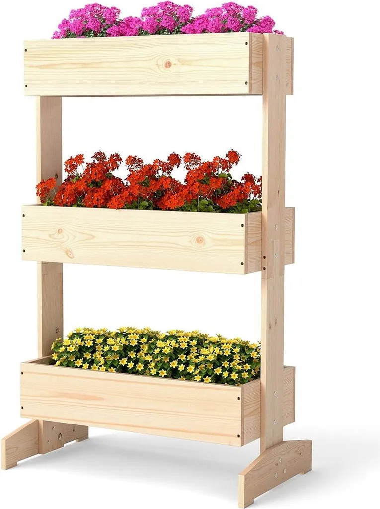 Potager vertical 3 étages en bois naturel pour balcon et terrasse 109cm