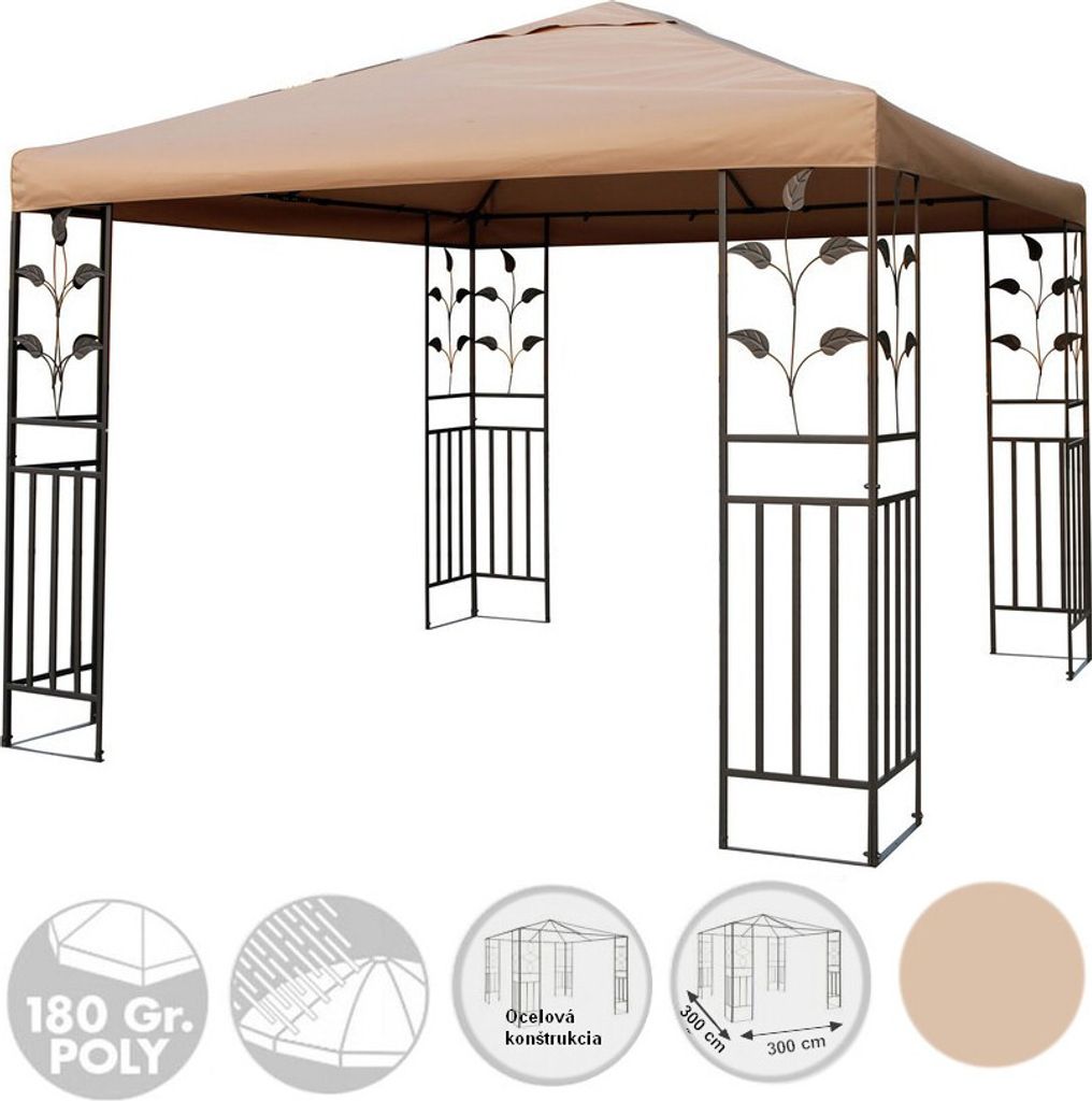 Metallpavillon 3x3 m Pavillon Pergola Gartenpavillon Partyzelt Festzelt stabil taupe