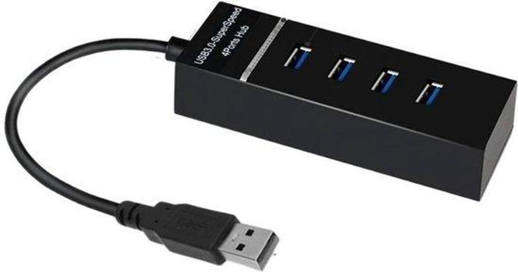 USB-3.0-Hub mit 4-Porten, 3x USB 2.0 und 1x USB 3.0, für Laptops, externe Festplatten und USB-Geräte.
