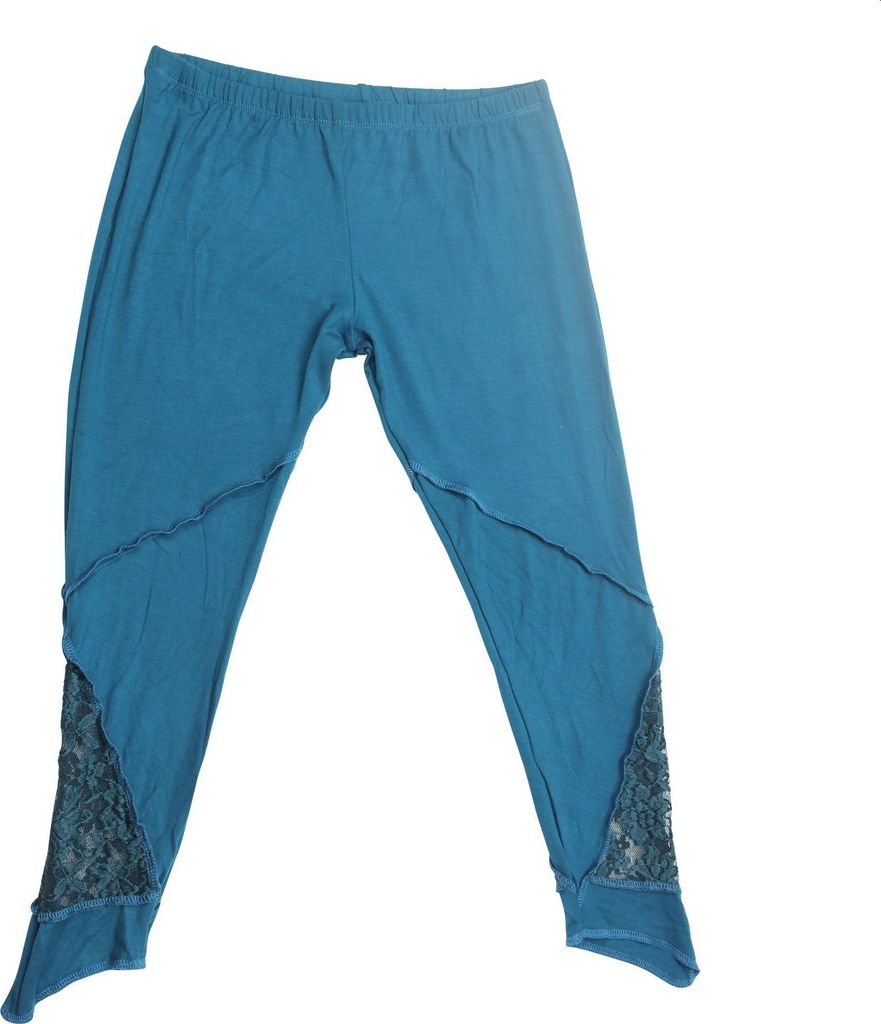 Leggings - 3/4 Capri mit Spitze - petrol - one size - Jersey