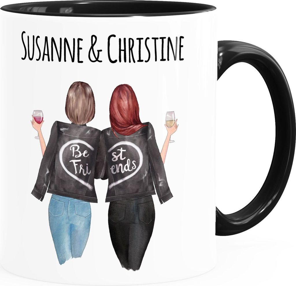 Tasse beste Freundin personalisierbar, anpassbares Geschenk Freundschaft Best Friends SpecialMe 2 Seiten Inner-Schwarz Keramik-Tasse