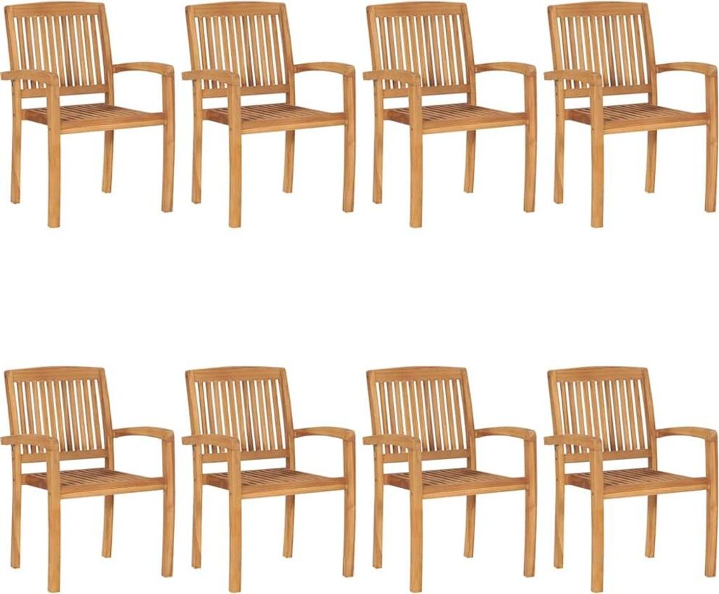 vidaXL Stapelbare Gartenstühle mit Kissen 8 Stk. Massivholz Teak