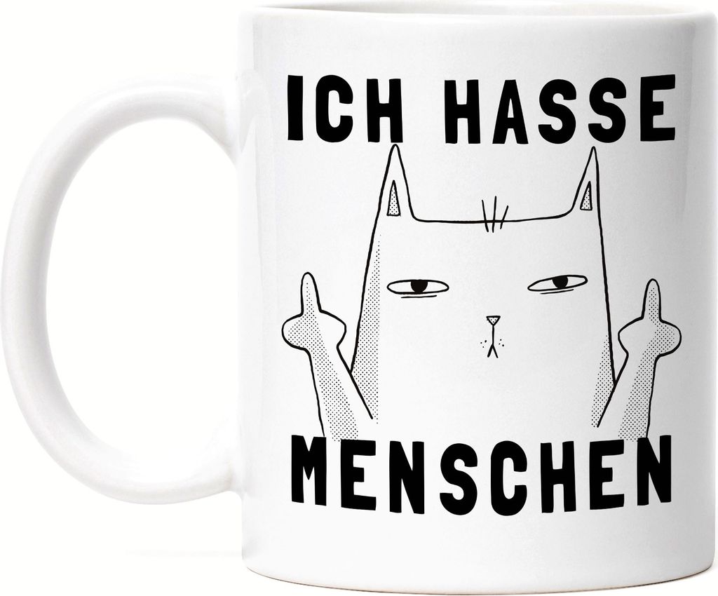 Ich hasse Menschen Tasse Lustig Katze unhöflich Spruch Cat Katzenliebhaber Geschenk Kollege Kollegin Büro-Tasse