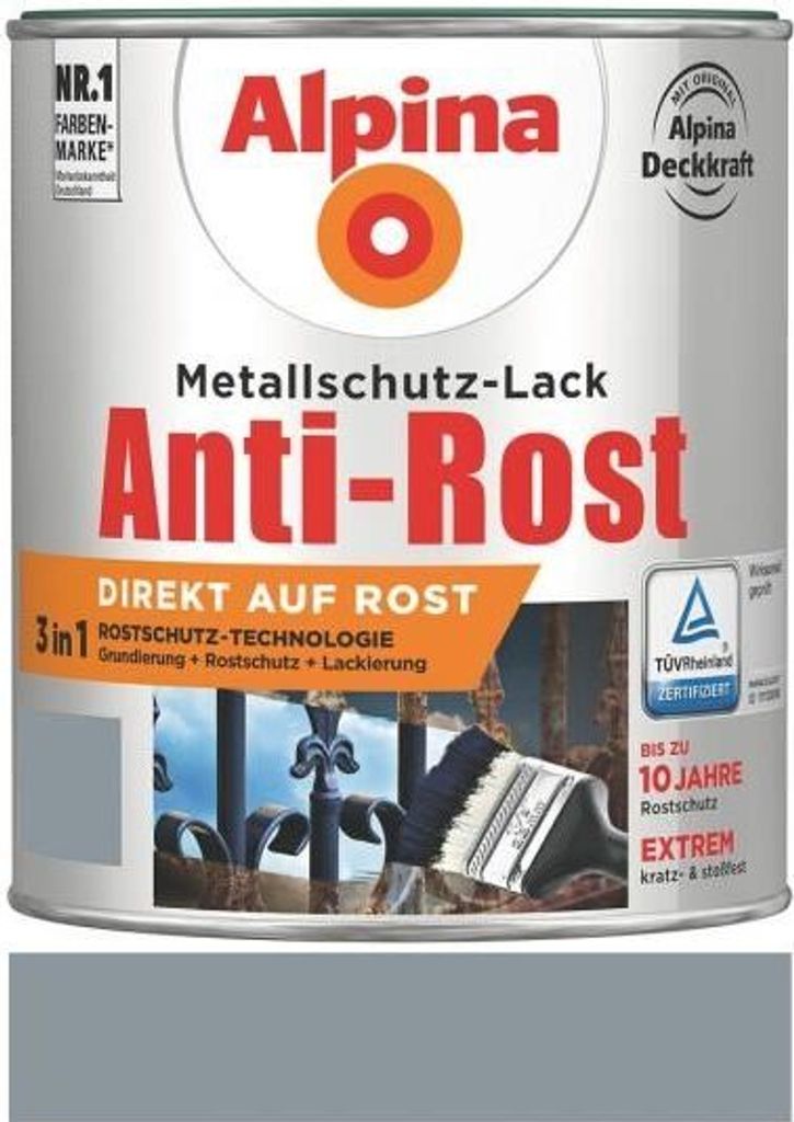 Alpina Metallschutz-Lack Anti-Rost 2,5 L hellgrau matt Produktbild 5