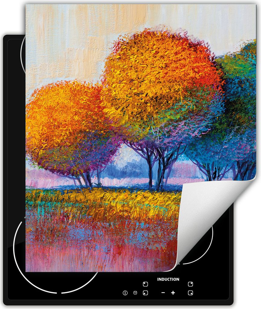 DarHaus Herdabdeckplatte 45x52 cm Anti Rutsch Matte Aufrollbar, bunt - Bäume