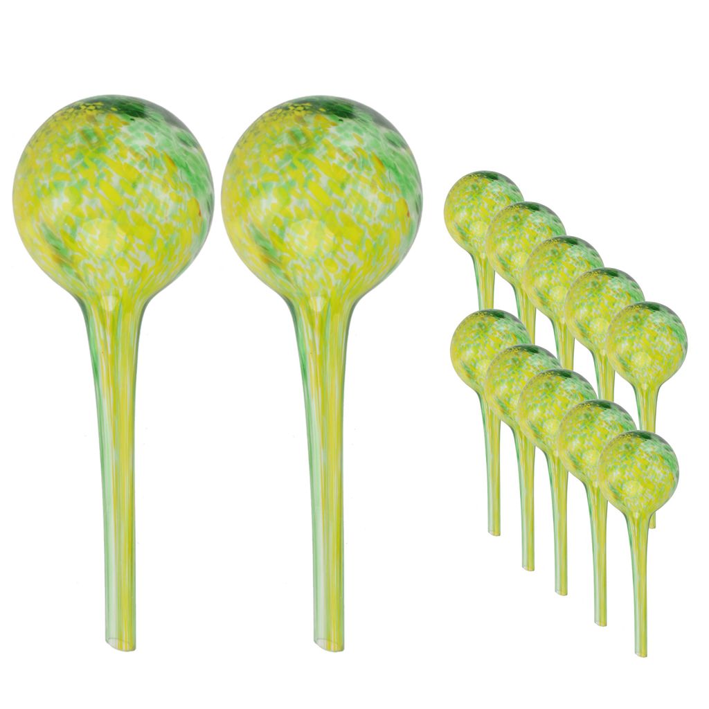 Wasserspender 12 Stück Set aus Glas für Topfpflanzen, Kugel, rund Ø 6 cm Farbe Grün-Gelb 100 ml modern, häusliche Bedingungen, für töpfe, f...