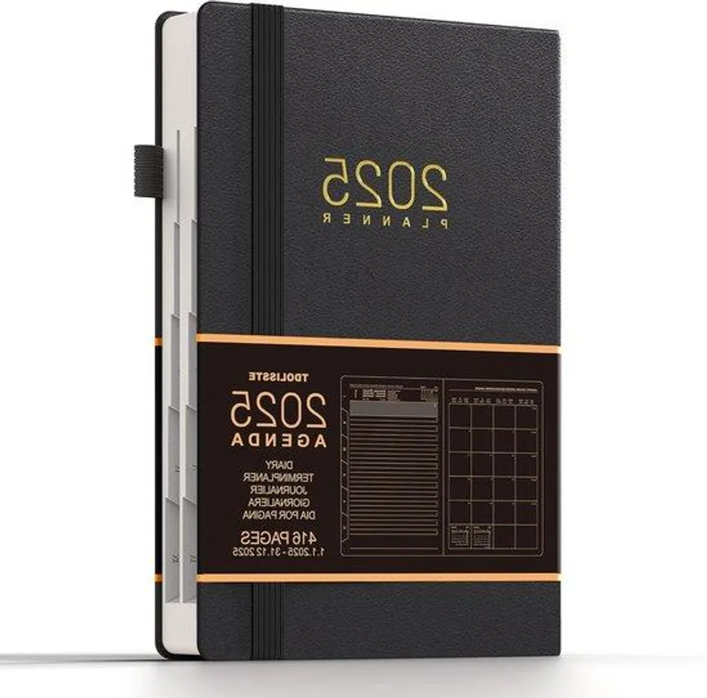 Agenda 2025 Journalier Noir - 365 Pages avec Planificateur Mensuel A5