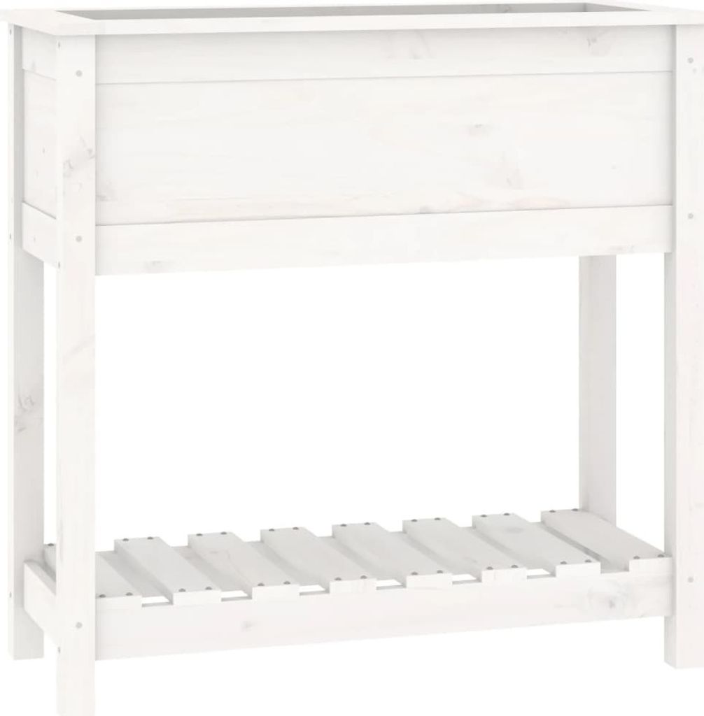 Pflanzkübel mit Ablage Weiß 82,5x34,5x81 cm Massivholz Kiefer