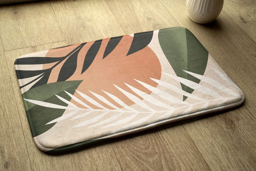 Badteppich Saugfähige - Badezimmer Teppich - Rutschfester Badvorleger Badematte - 90x60 cm - Tropische Abstraktion