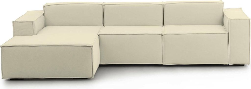 Festes Sofa Dflori, Modulares 3-Sitzer-Sofa mit linker Halbinsel, 100% Italy, Modernes Sofa aus Stoff, Cm 300x170h70, Beige