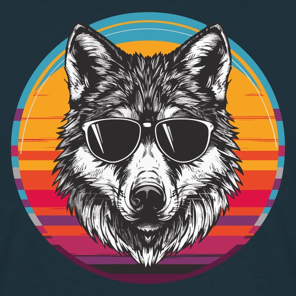 Spreadshirt Cooler Wolf Mit Sonnenbrille | Retro Wolf Männer T-Shirt, 4XL, Navy