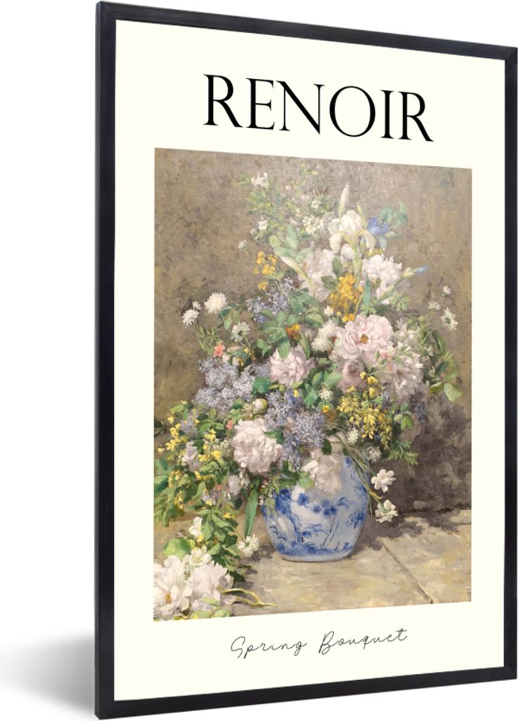MuchoWow Gerahmtes Poster Gemälde - Renoir - Frühlingsstrauß 60x90 cm - Poster mit Schwarzem Bilderrahmen Wandposter Rahmen Foto Bilder - Kunst