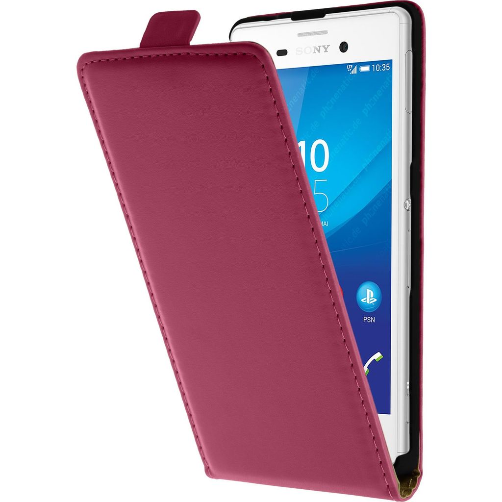 PhoneNatic Kunst-Lederhülle kompatibel mit Sony Xperia M4 Aqua - Flip-Case pink + 2 Schutzfolien