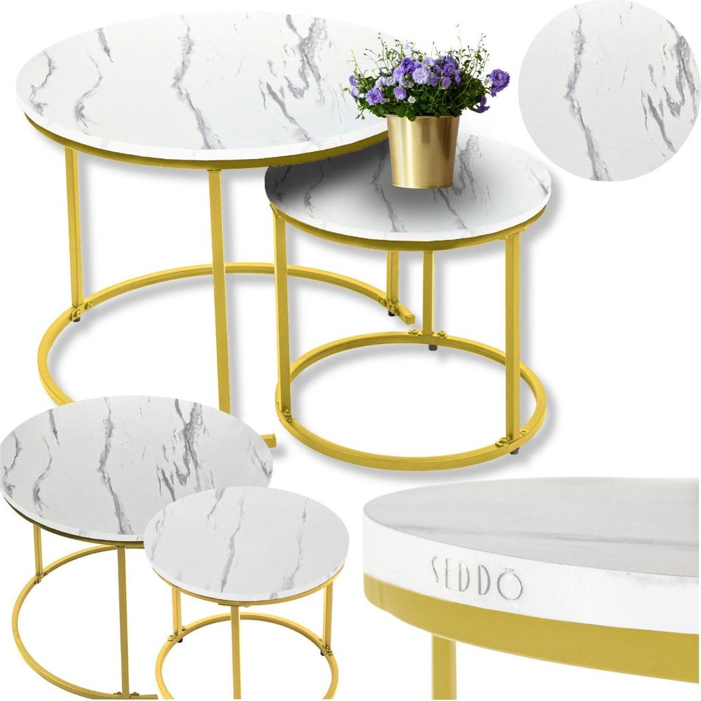 Runde Couchtische, Industrial, Glamour, Tisch, 60x60, 40x40, Couchtisch-Set