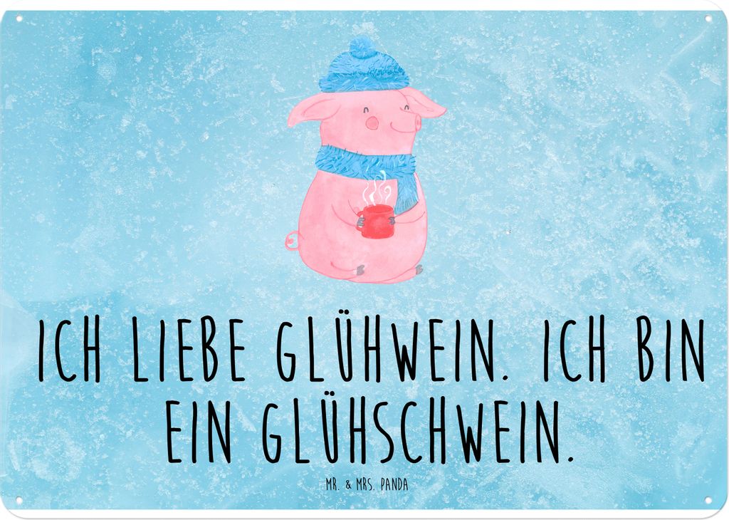 Mr. & Mrs. Panda Schild Schwein Glühwein DIN A4 - Eisblau - Geschenk, tafel, wandtafel, Wandbild, Blechschild, Glühschwein, Punsch, Weihnachten, ...