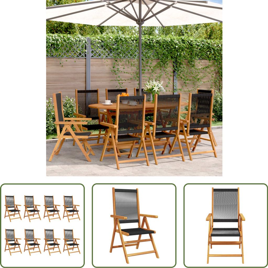 The Living Store Gartenstuhl Verstellbar 8 Stk. Schwarz Massivholz Akazie
