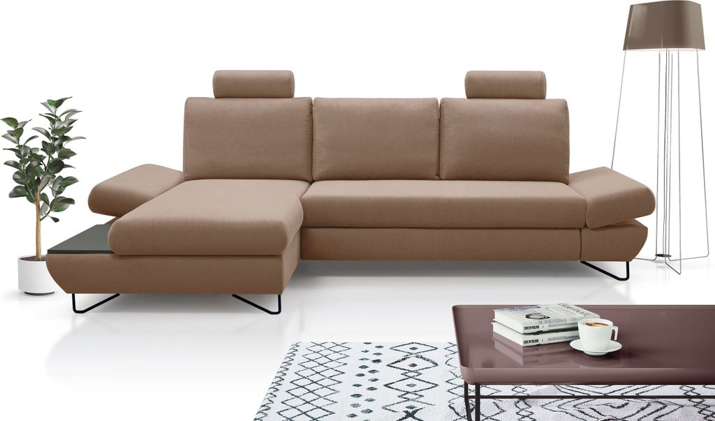 DomoHome LOFT Ecksofa Mit Ausziehbarer Schlaffläche Bettkasten Und Verstellbaren Kopfstützen Und Armlehnen, Linke Layout 284cm Breit 96–166cm T...