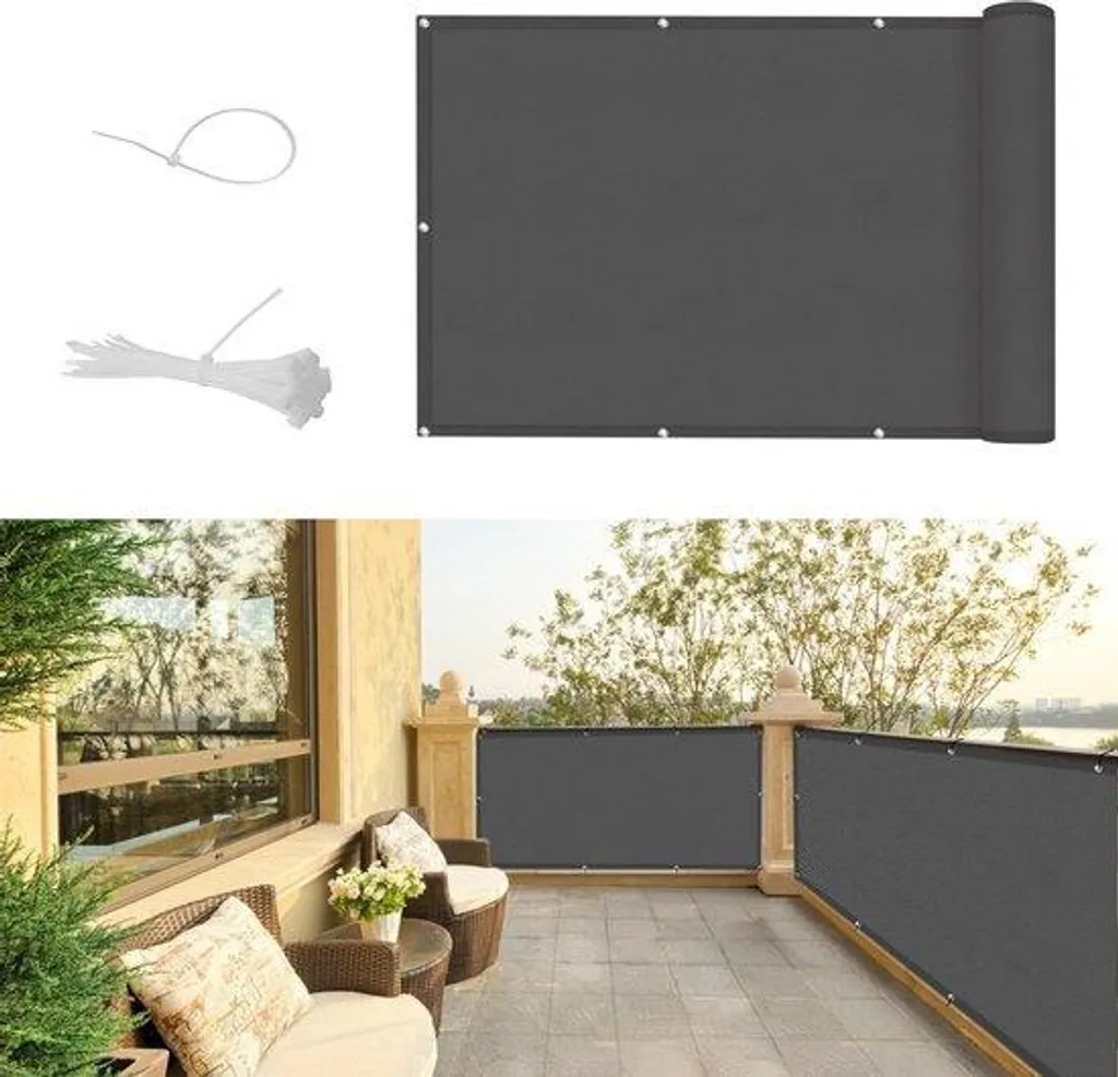 Brise-vue balcon anthracite 90x300 cm résistant UV avec attaches câbles