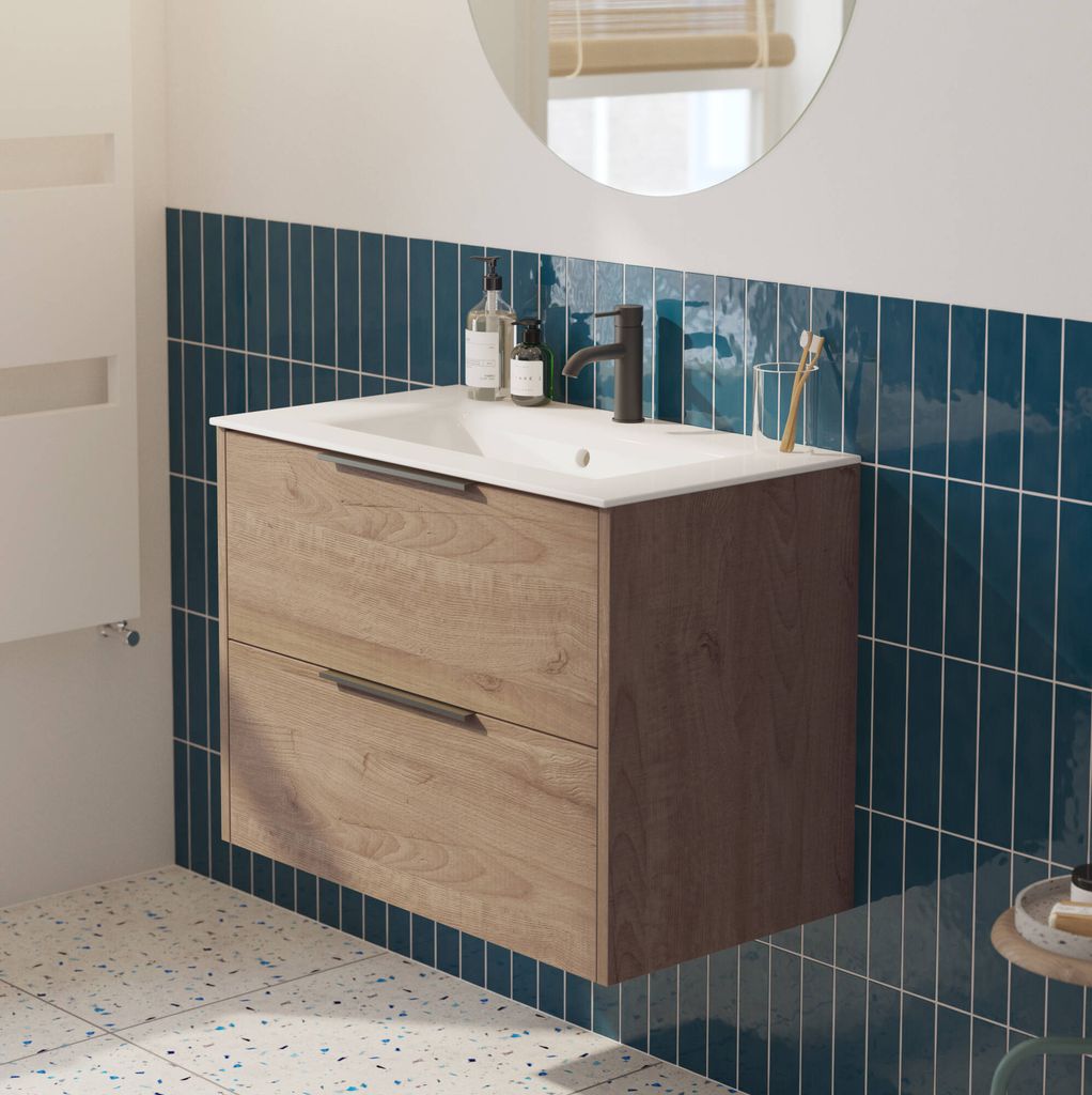 Saqu Lima Badezimmermöbel Keramik Waschtisch mit Unterschrank 81x51 cm