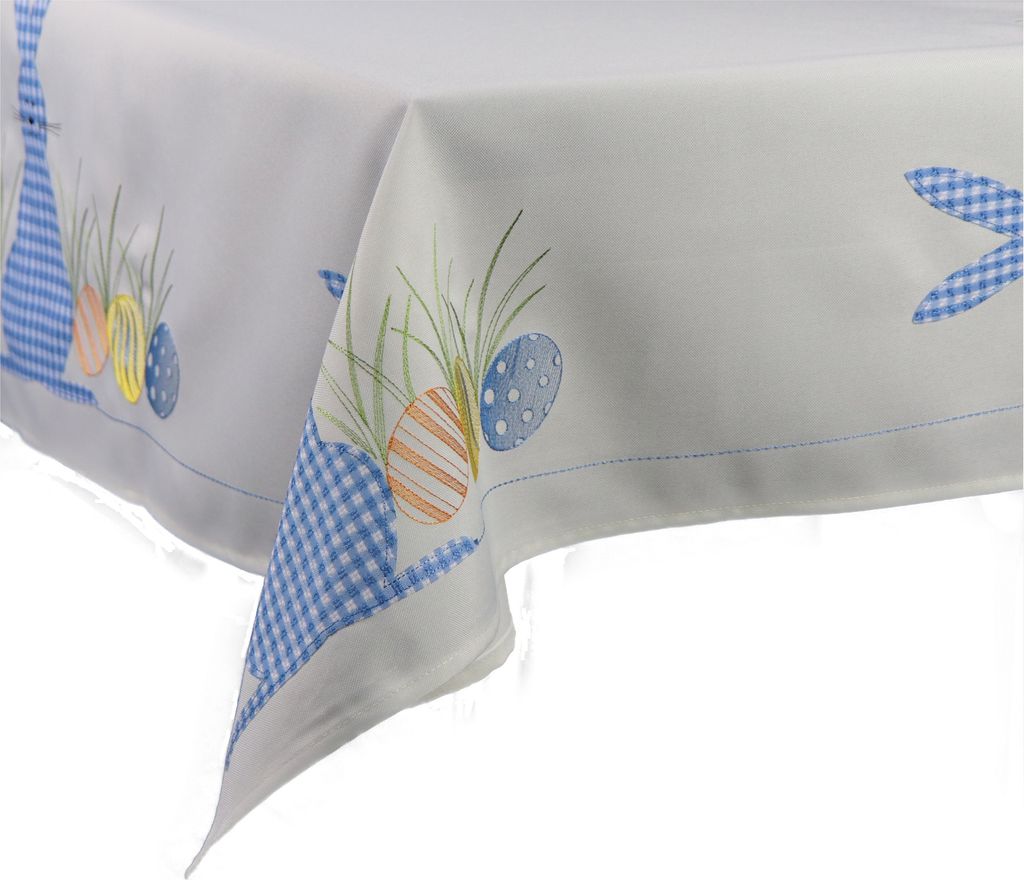 Tischdecke Mitteldecke Oster-Hasen-Motiv Ostern 85 x 85 cm weß- blau