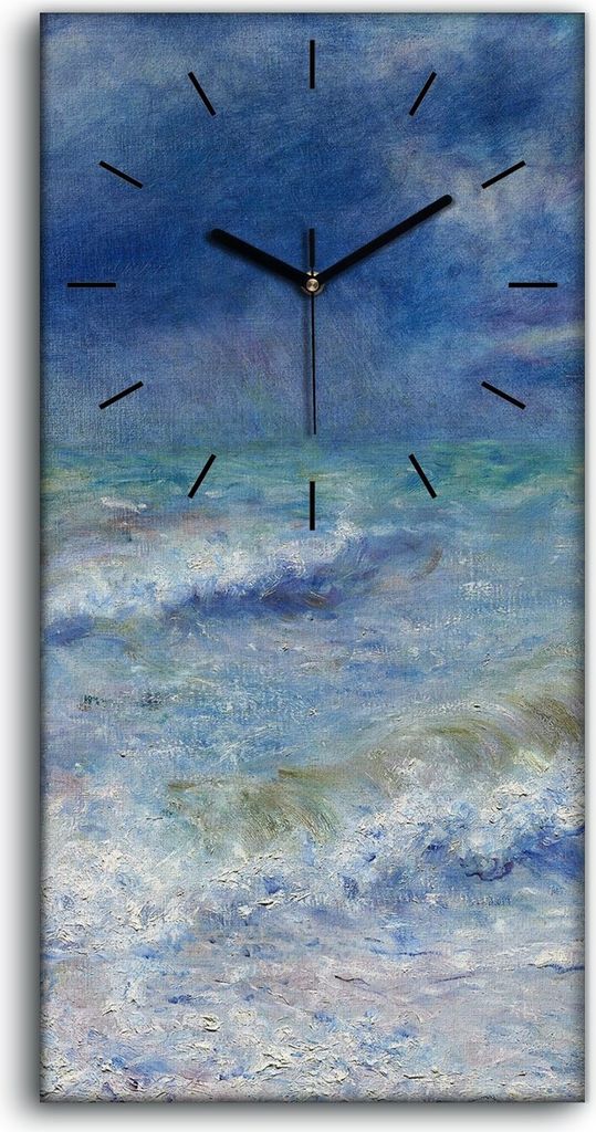 Wohnzimmer-Bild Leinwand Uhr 30x60 Gemälde Meer Wellen Himmel Wolken Kunst - schwarze Hände