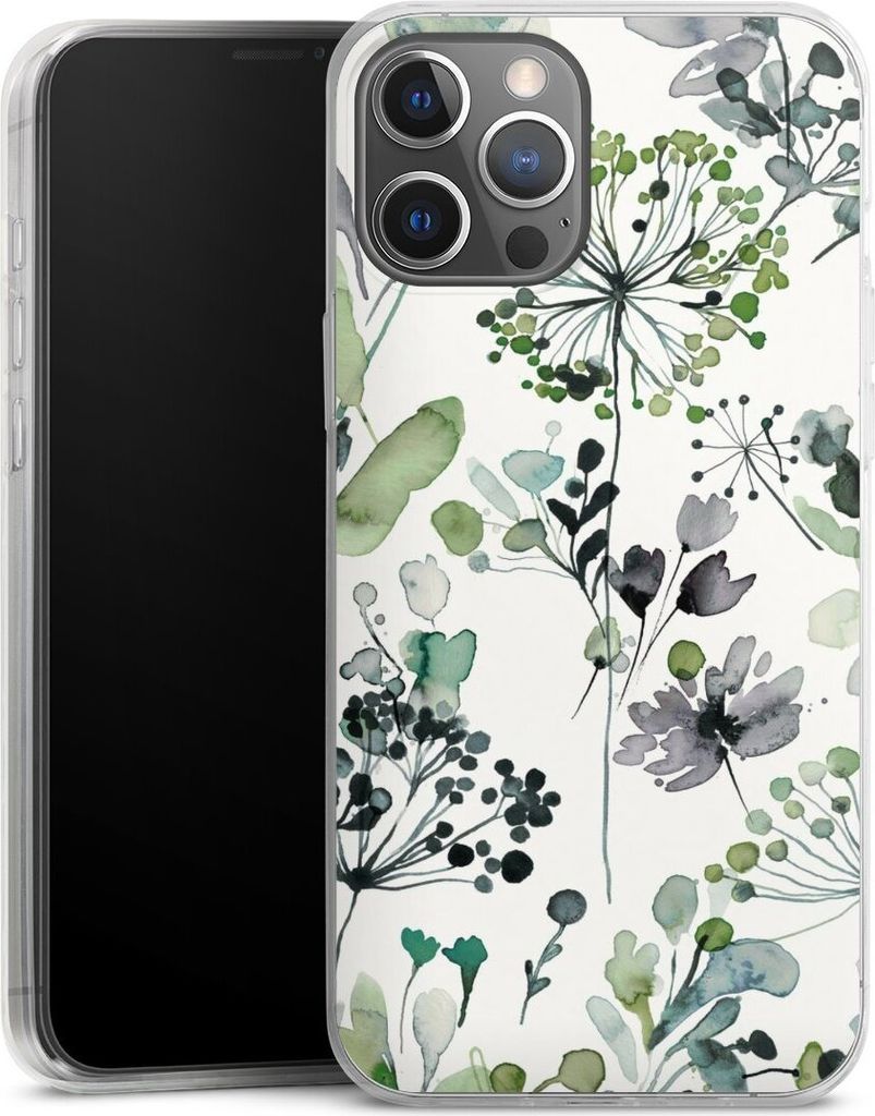 DeinDesign Slim Hülle für Apple iPhone 12 Pro Max Silikon Case Ultra Dünn Handyhülle Blumen Wasserfarbe Eukalyptus