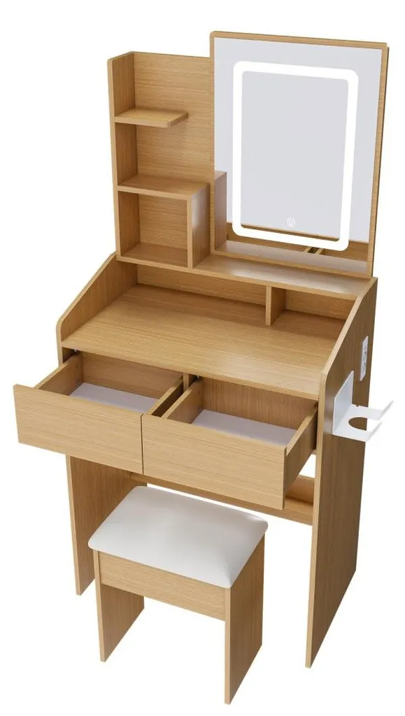 Coiffeuse avec miroir LED et prise intégrée L60 H130 cm Style Moderne - 5