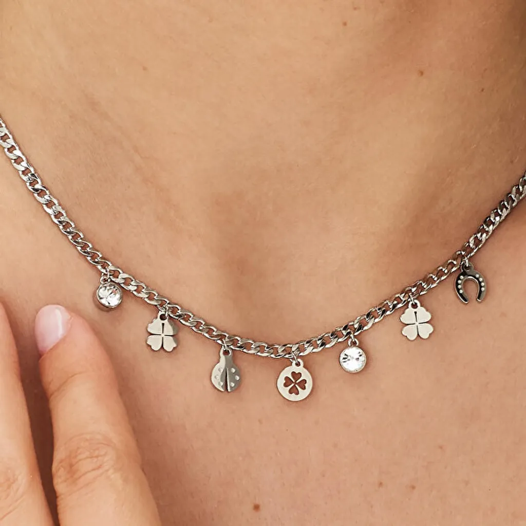 Collier chaîne acier avec pendentifs message chance SSG03 ajustable - 3