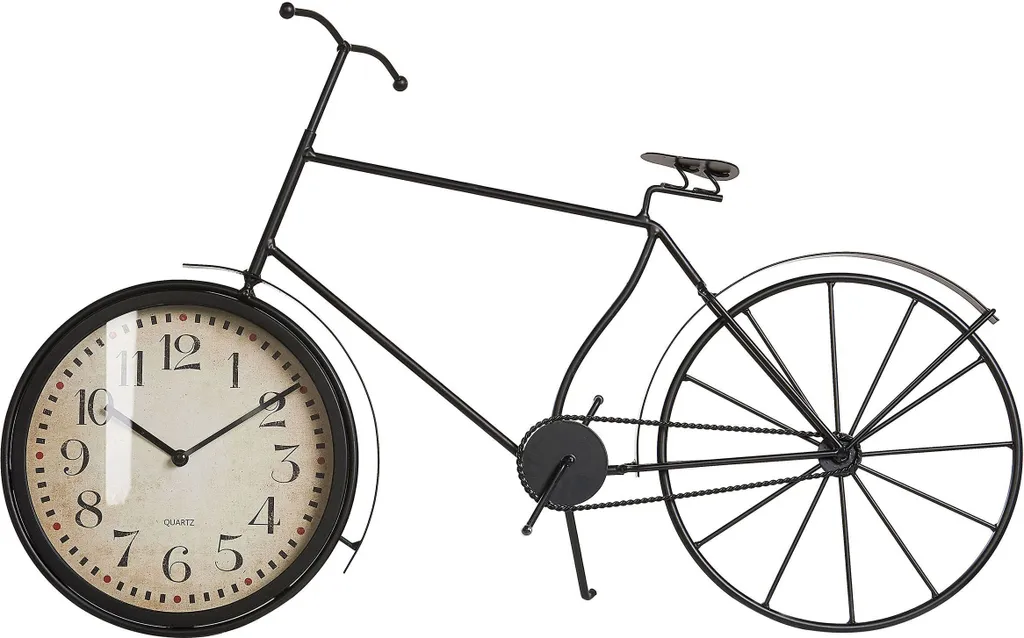 Horloge à poser design moderne en métal noir forme roue pour le salon