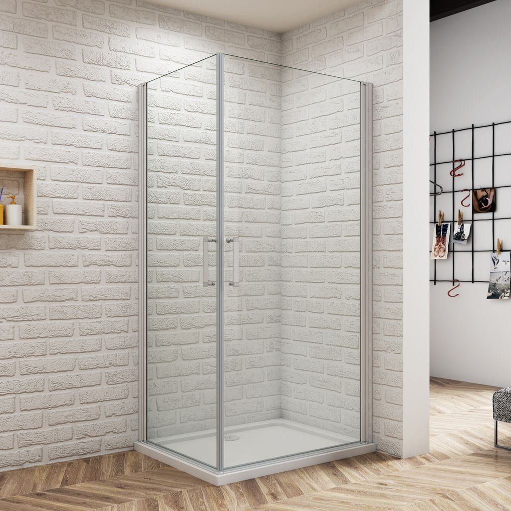 76x90x185cm ESG Nano Glas Drehtür Eckeinstieg Pendeltür Duschkabine (eloxierten mit mit Elektrophorese)