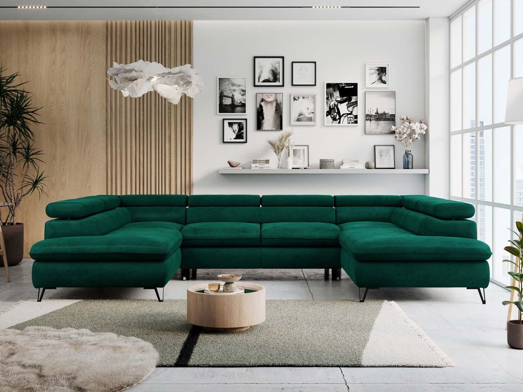 Wohnzimmersofa U-form, Eckcouch, Schlaffunktion und Produktbild 