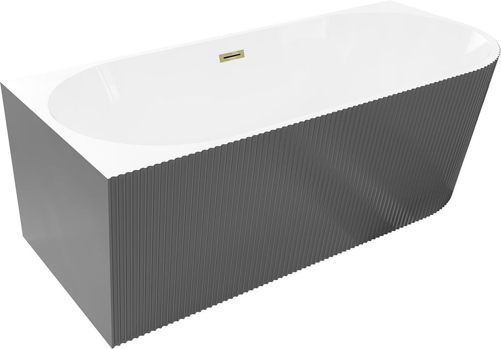 Mexen Silo freistehende Eckbadewanne links geriffelt 150 x 75 cm, weiß/grau, Überlauf gold - 52891507562L-50