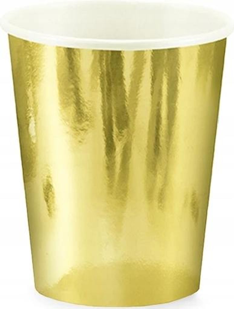 6 Stück Gold Becher aus goldmetallischem Papier, 250 ml Fassungsvermögen
