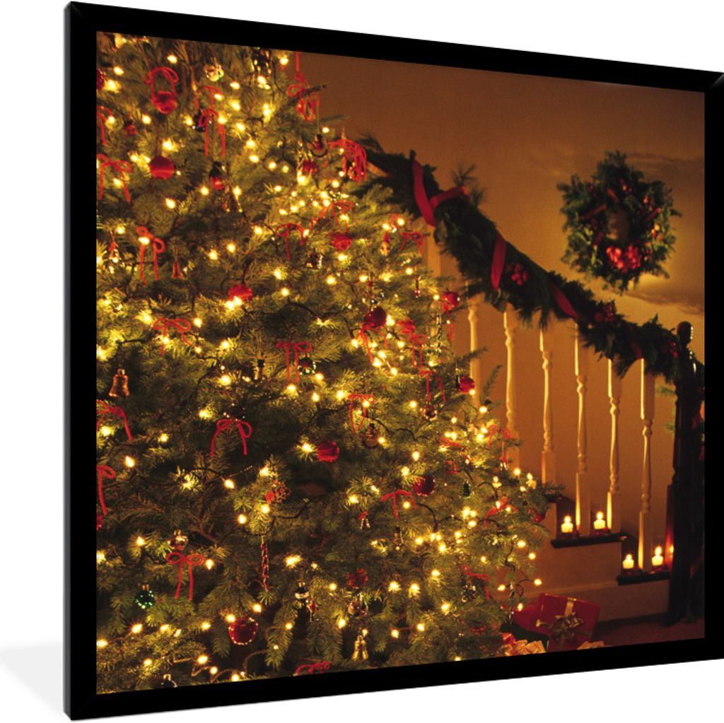 MuchoWow Gerahmtes Poster Weihnachten - Weihnachtsbaum - Weihnachtsschmuck 40x40 cm - Poster mit Schwarzem Bilderrahmen Wandposter Rahmen Foto Bi...