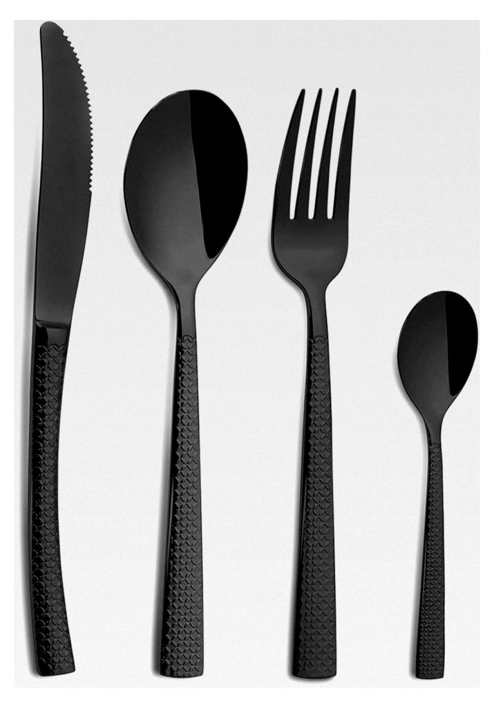 Besteckset Hidraulic Black 24-teilig, Tafelbesteck, Edelstahl, PVD-Beschichtung, Spiegelfinish, Schwarz