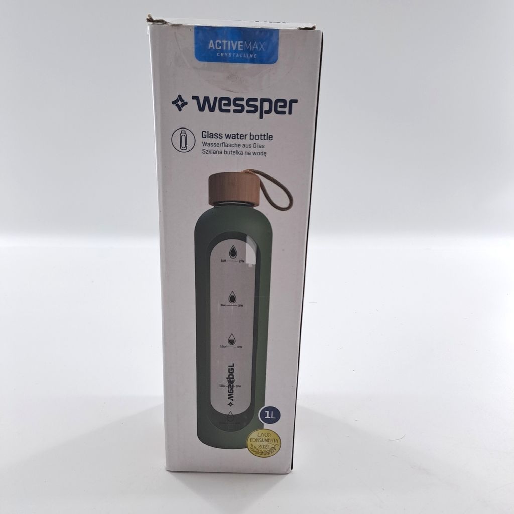 Wessper Trinkmotivations Borosilikat Glasflasche Zeitmarkierungen 1L luftdichte Ideal