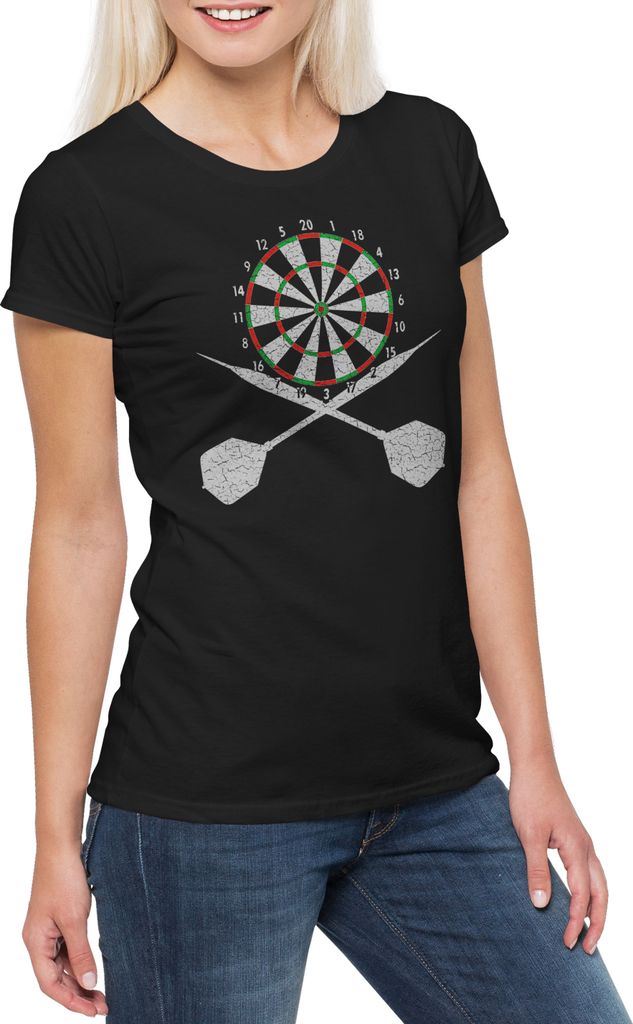 Urban Backwoods Darts Board And Crossed Dart, Damen T-Shirt, Farbe: Schwarz, Größe: S