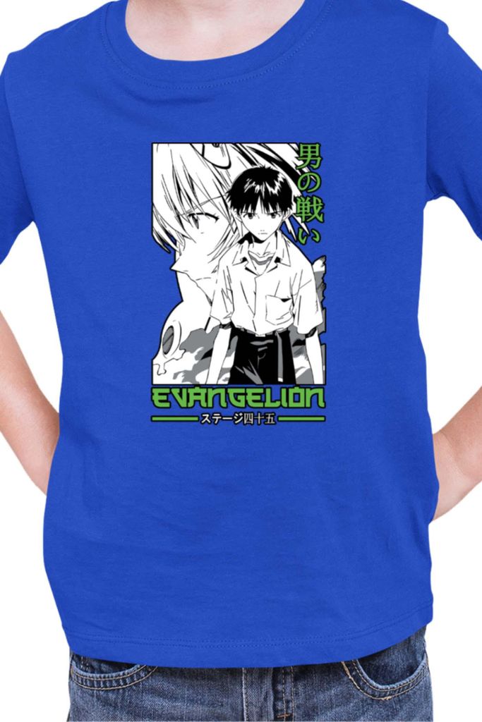 Kinder T-Shirt Manga Japan Anime Comics Animation Neon Anime Genesis Manga Evangelion Ikari 40, 12-13 Jahr - 152 / Blau