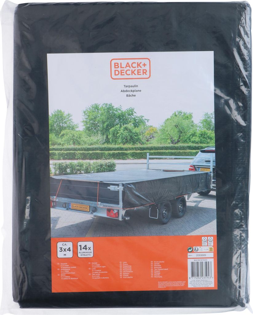 BLACK+DECKER Anhängerplane 3 x 4 M 14 Aluminium-Ösen Wasserabweisend