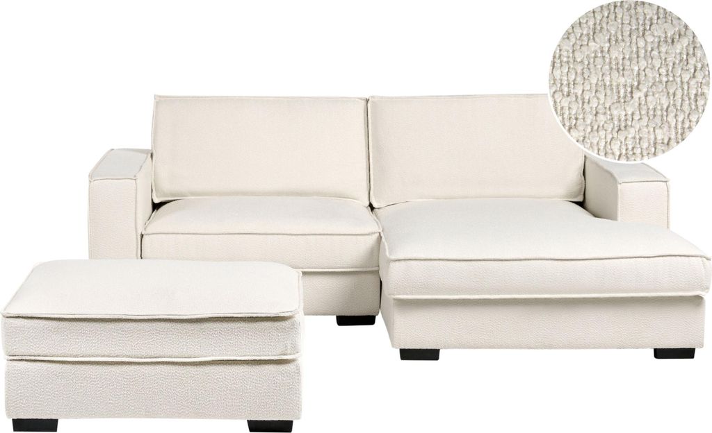 BELIANI 2-Sitzer Ecksofa Hellbeige Bouclé Gepolstert mit Ottomane Chaiselongue Links L-Form Modernes Design Wohnzimmer Eckcouch Stoffsofa Polstersofa