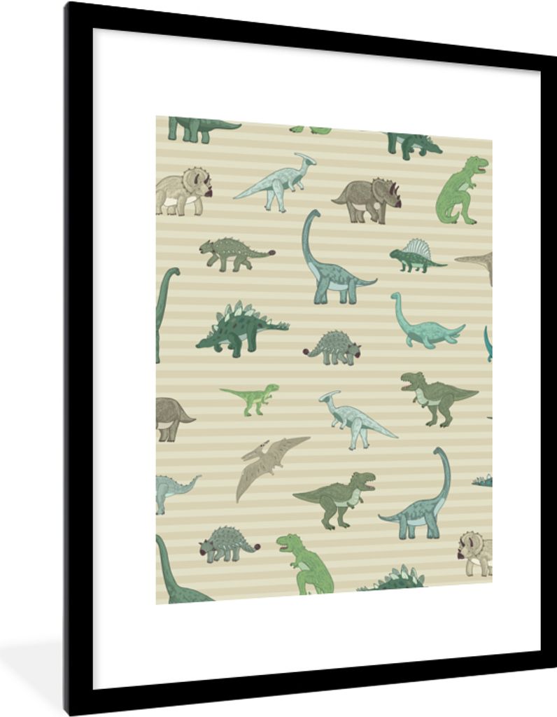 MuchoWow Gerahmtes Poster Dinosaurier - Braun - Grün - Jungen - Mädchen - Kinder 60x80 cm - Poster mit Schwarzem Bilderrahmen Wandposter Rahmen...