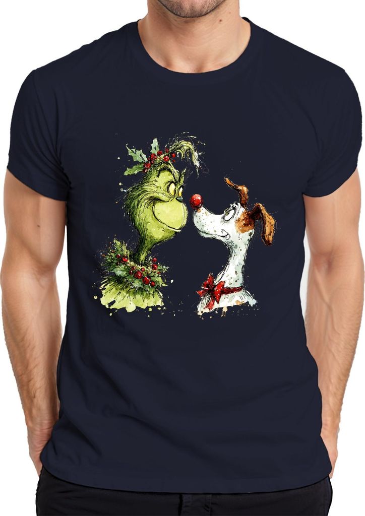 Grinch Weihnachten Max Hund rote Nase lustig Retro Herren T-Shirt, Navy, M