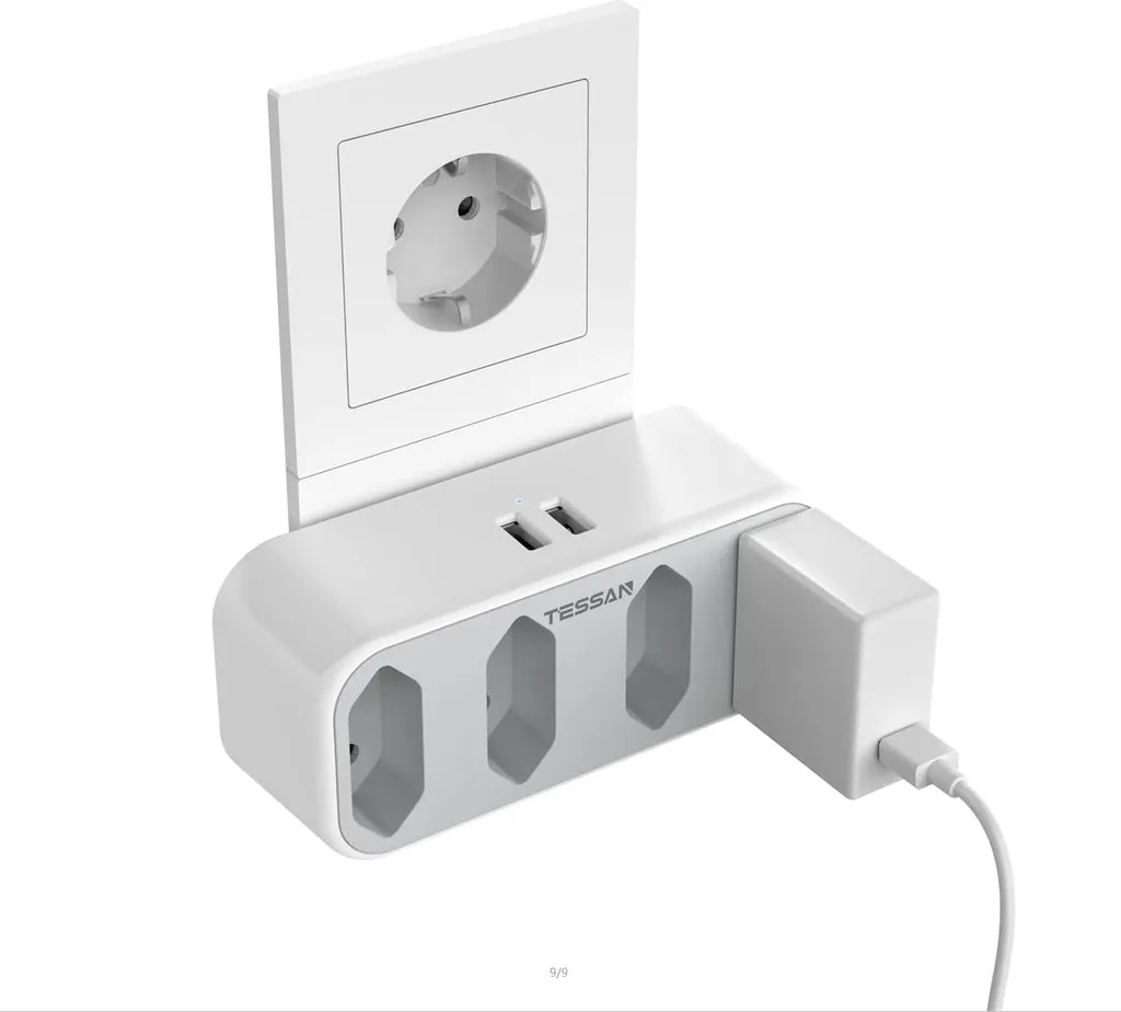Répartiteur électrique compact 2300W 4 prises AC étroites et 2 ports USB
