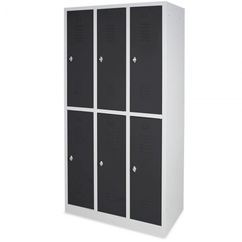 Stahl-Fächerschrank mit Sockel und Drehriegelverschluss, 6 Fächer, BxTxH 900x500x1800 mm, lichtgrau/anthrazit