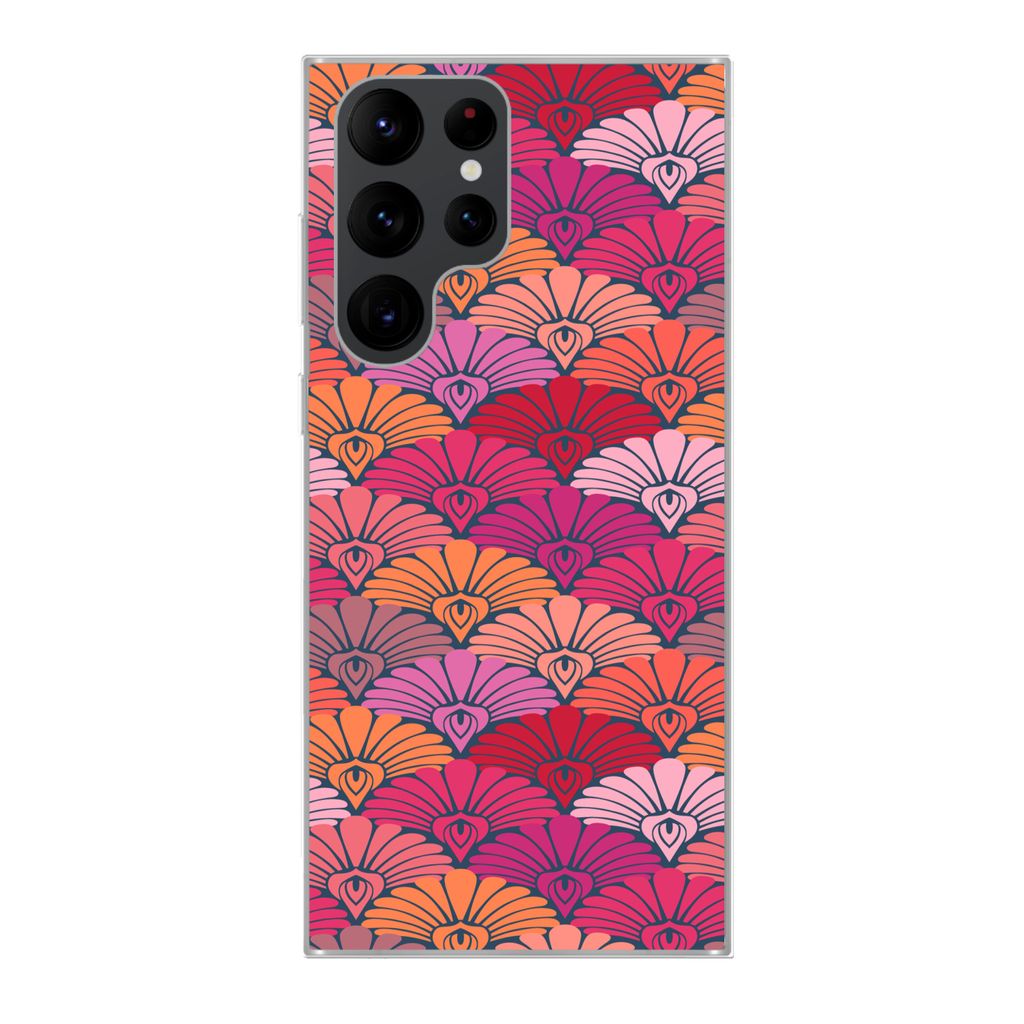 MuchoWow Handyhülle Schutzhülle Hülle für Samsung Galaxy S22 Ultra Muster - Art Deco - Rosa - Blumen Silikon Softcase Handy Hülle - Abbildung