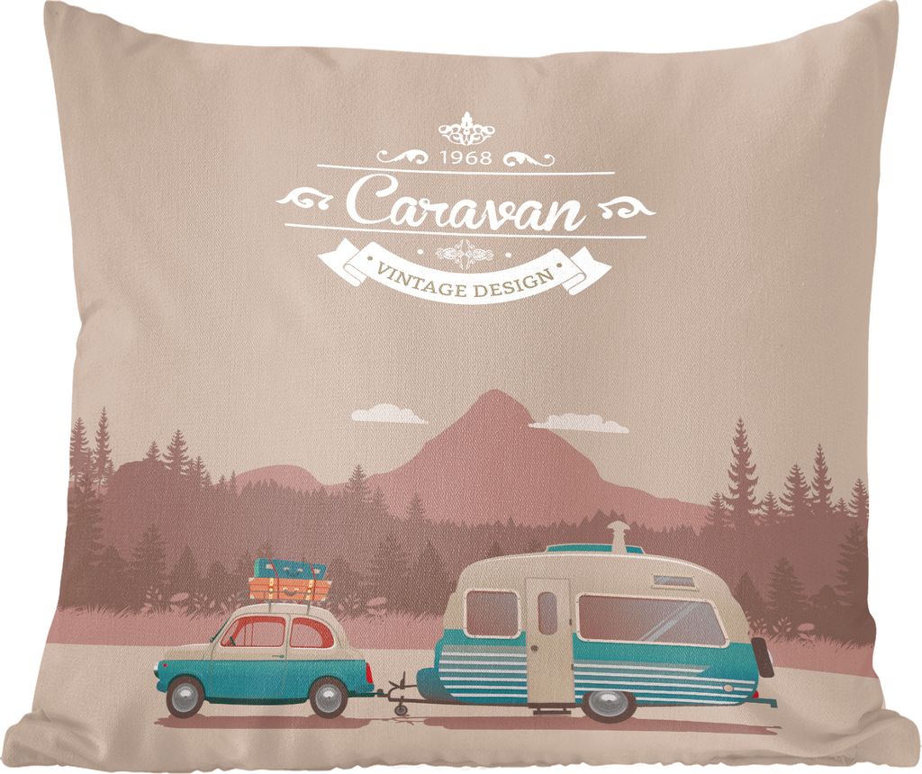 MuchoWow Zierkissen Sofakissen Wohnzimmer Dekokissen 50x50 cm Illustration eines alten Wohnwagens in den Bergen - Komfort - Sofakissen